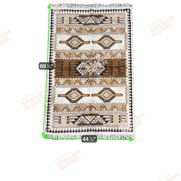 Authentic Tribal Geometric Wool Area Rug Southwestern Neutral Tones Design 69x45 - Picture 3 of 3